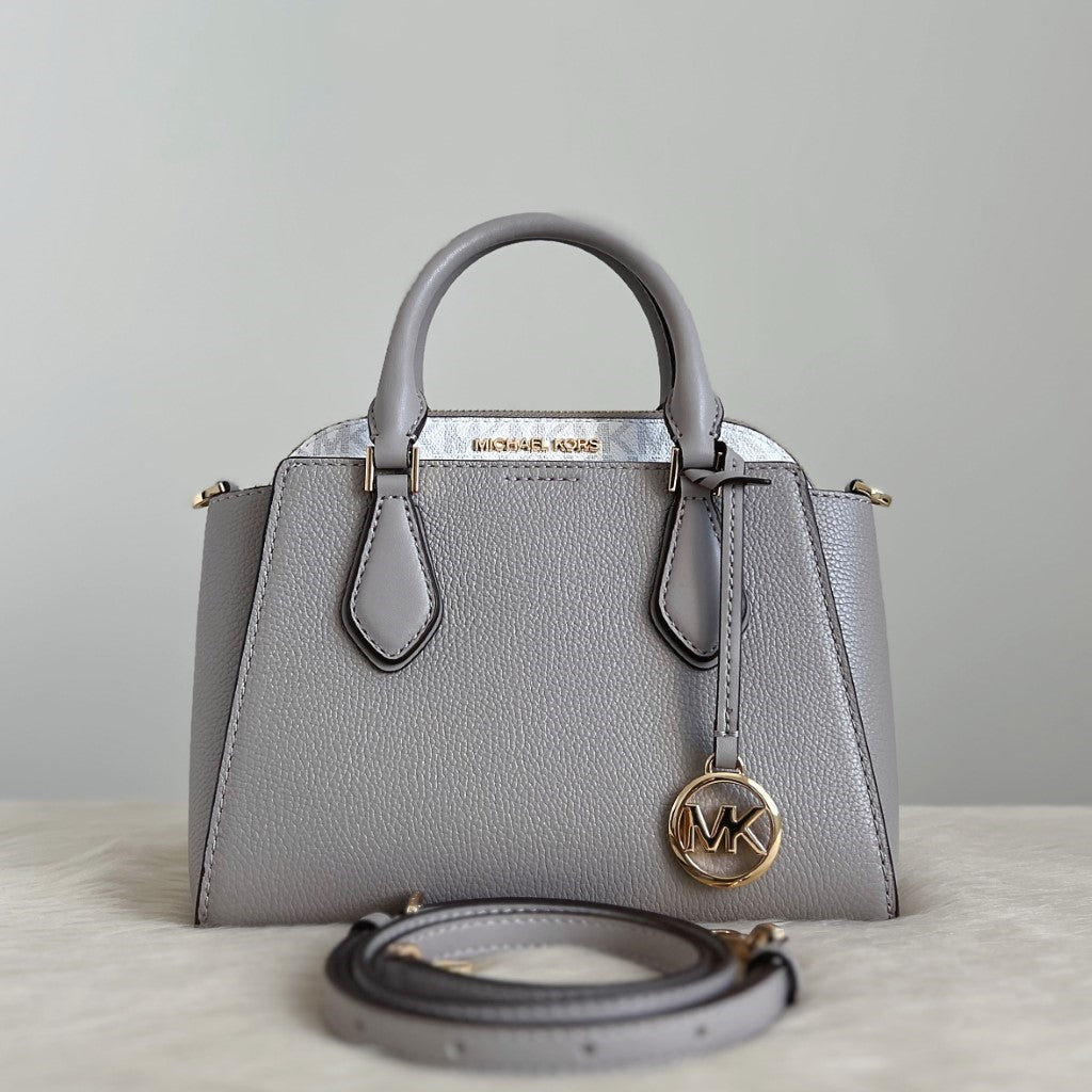 Michael Kors Grey Leather Monogram 2 Way Shoulder Bag 2 in 1 Like New