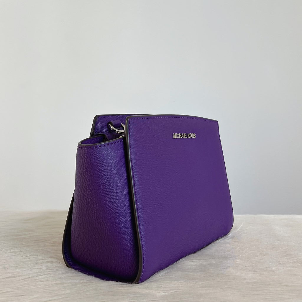 Michael Kors Purple Leather Selma Crossbody Shoulder Bag Excellent