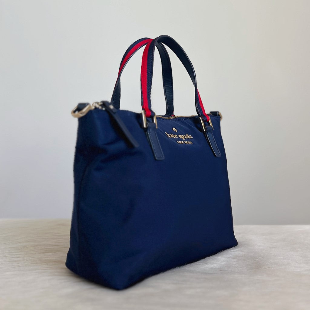 Kate Spade Navy Leather Stripe Strap 2 Way Shoulder Bag Excellent