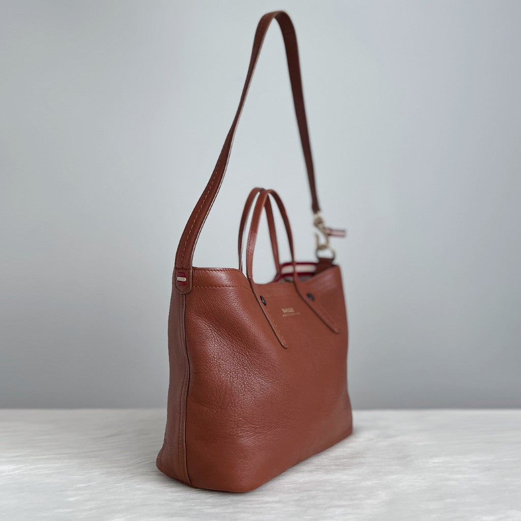 Bally Caramel Leather Front Logo Shopper 2 Way Shoulder Bag Excellent