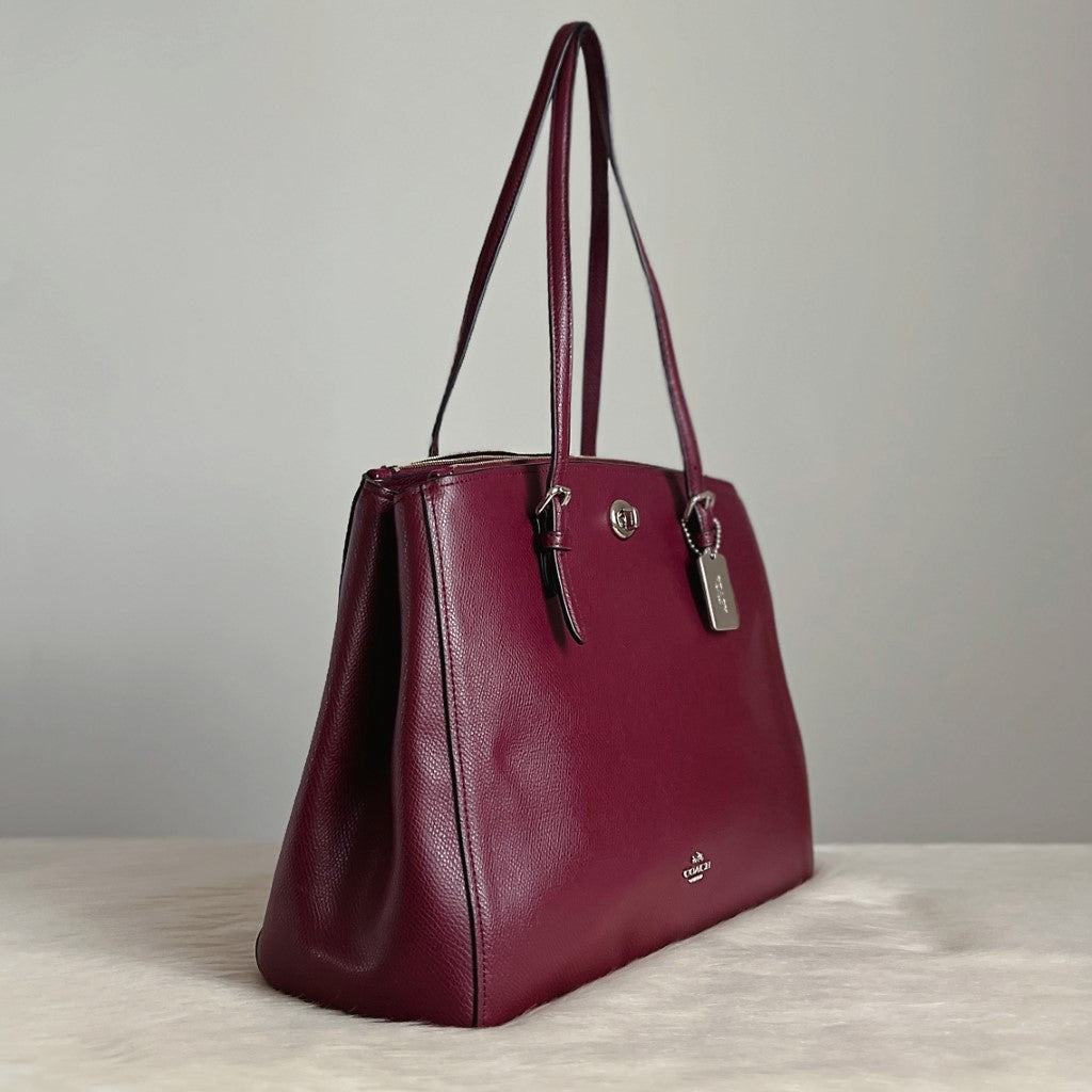 Coach Burgundy Leather Triple Compartment Career Shoulder Bag Excellent