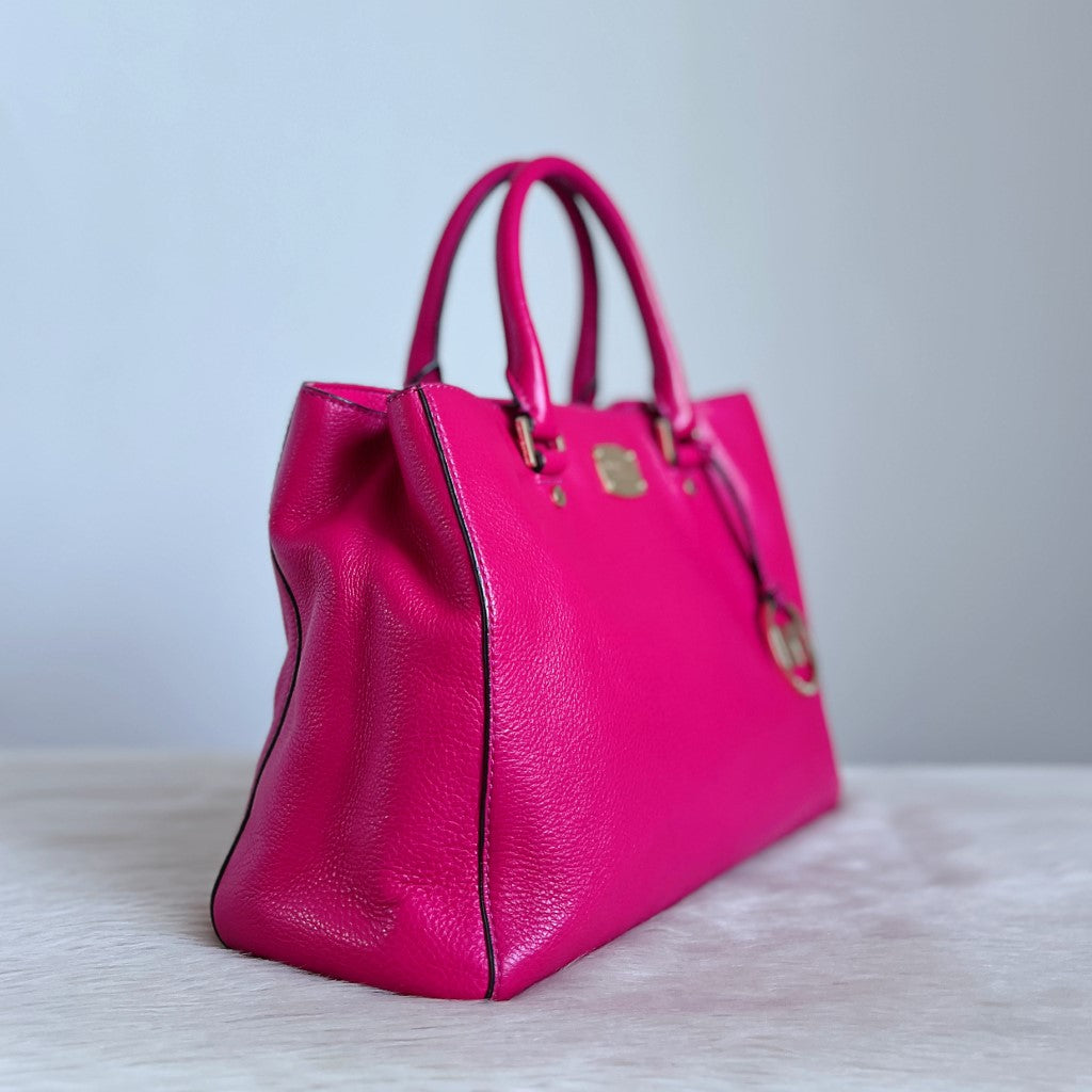 Michael Kors Fuchsia Leather MK Charm Triple Compartment 2 Way Shoulder Bag Excellent