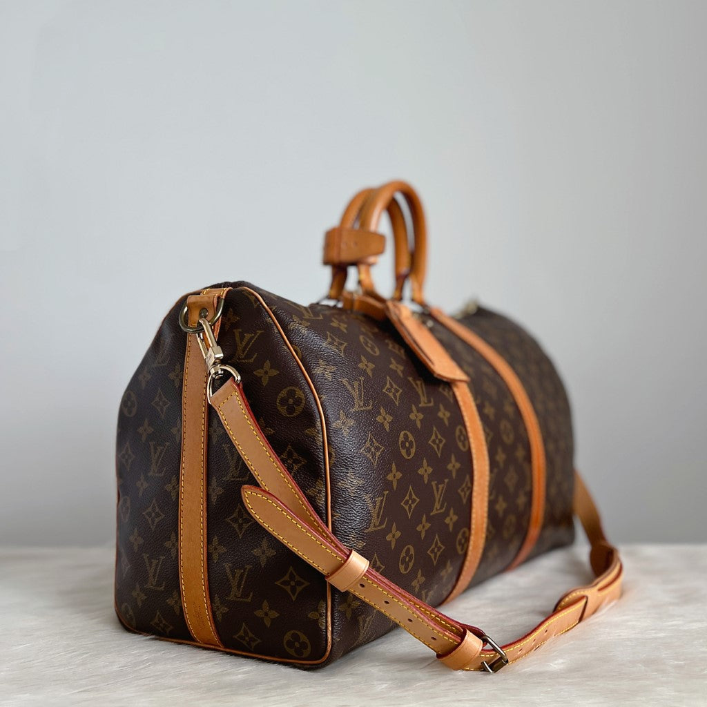 Louis Vuitton Signature Monogram Bandouliere Keepall 45 Travel Bag Full Set