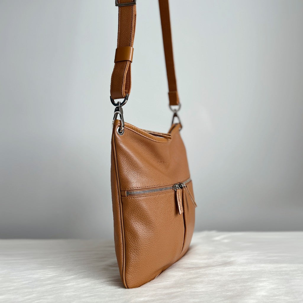 Longchamp Caramel Leather Zipped Pocket Detail Crossbody Shoulder Bag Excellent