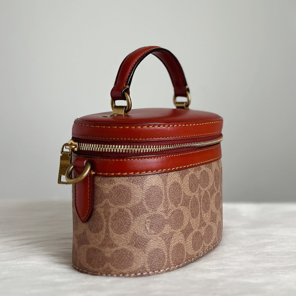 Coach Caramel Leather Monogram Bucket 2 Way Shoulder Bag Like New