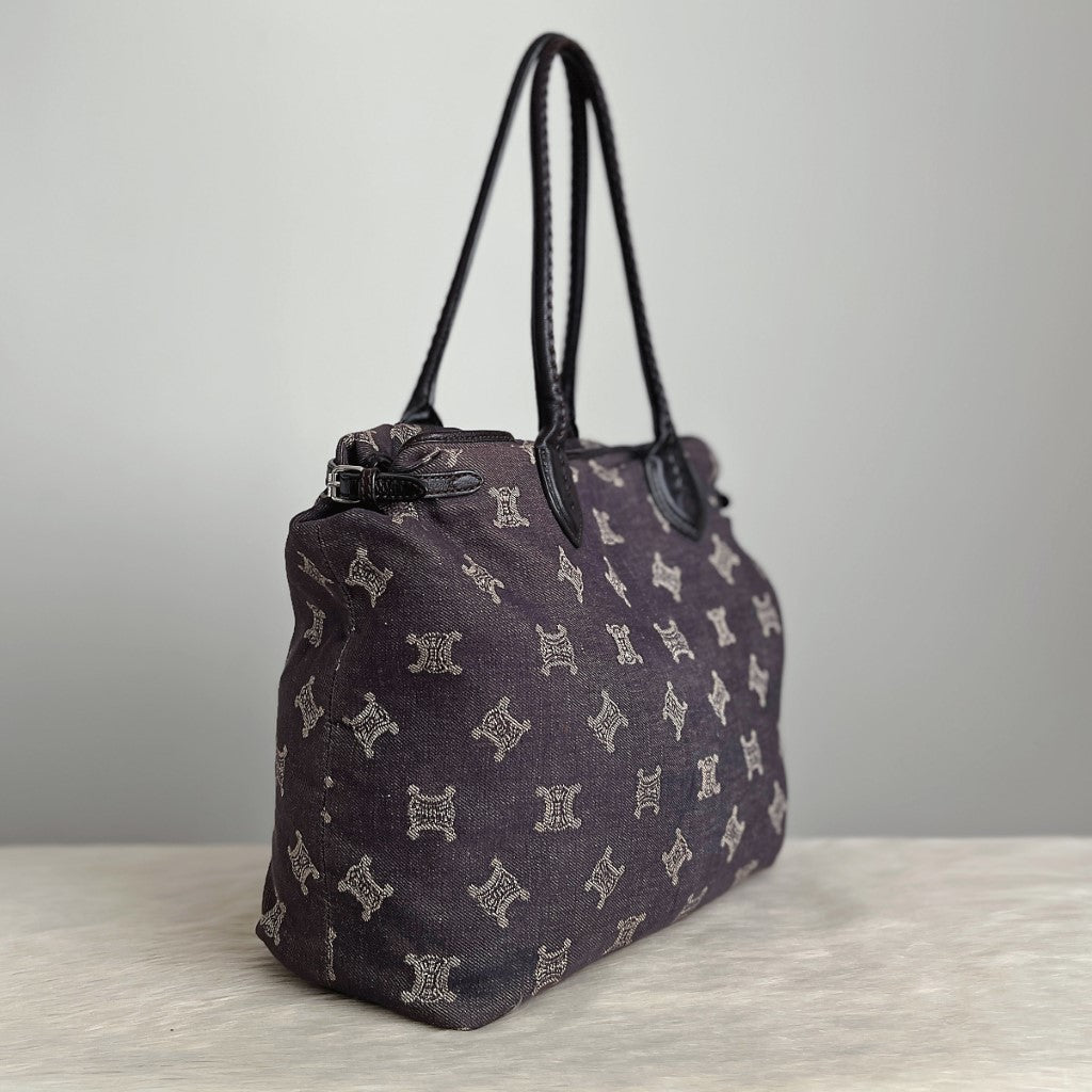 Celine Black Leather Trim Paris Macadam Carryall Large Shoulder Bag