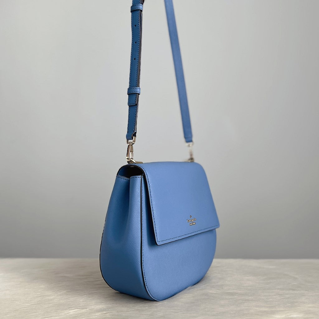 Kate Spade Blue Leather Front Logo Crossbody Shoulder Bag Like New