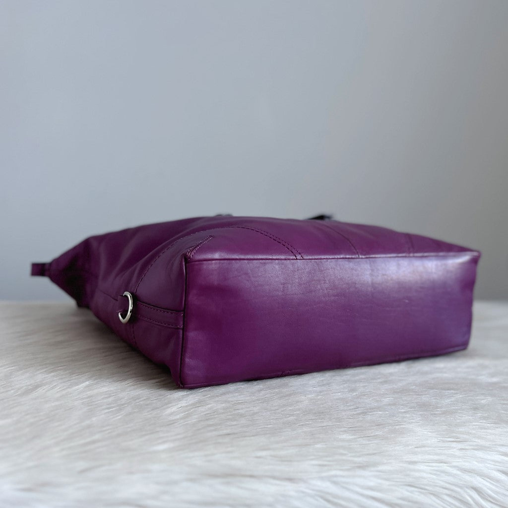 Coach Purple Leather Buckle Detail Boston 2 Way Shoulder Bag Excellent