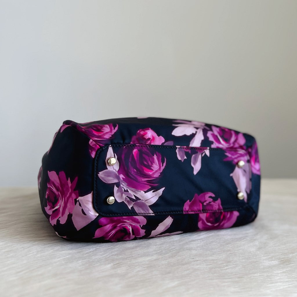 Kate Spade Black Leather Floral Pattern Shopper Shoulder Bag Excellent