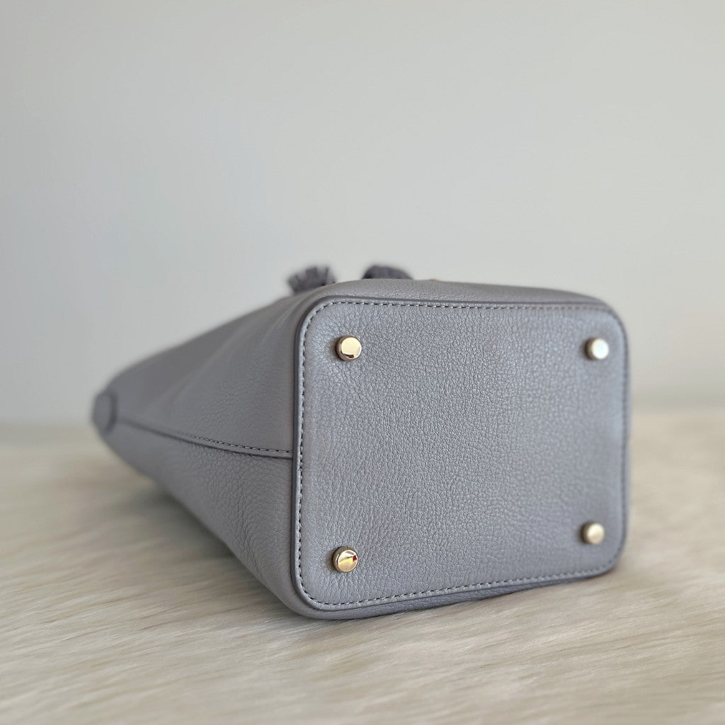 Kate Spade Grey Leather Front Bow Bucket Crossbody Shoulder Bag Like New