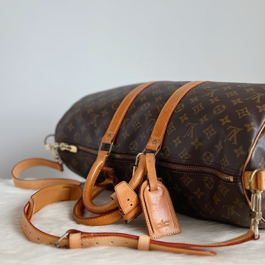 Louis Vuitton Signature Monogram Bandouliere Keepall 45 Travel Bag Full Set