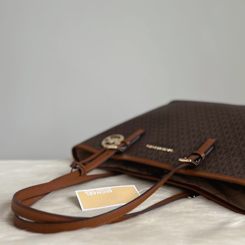 Michael Kors Caramel Leather Monogram MK Charm Shoulder Bag New with Tags