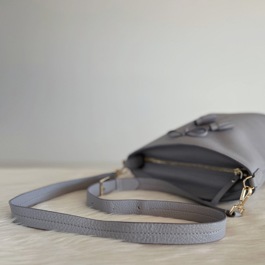 Kate Spade Grey Leather Front Bow Bucket Crossbody Shoulder Bag Like New