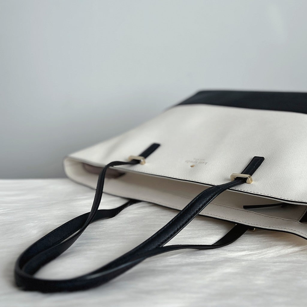 Kate Spade Two Tone Leather Front Logo Carryall Shoulder Bag Excellent