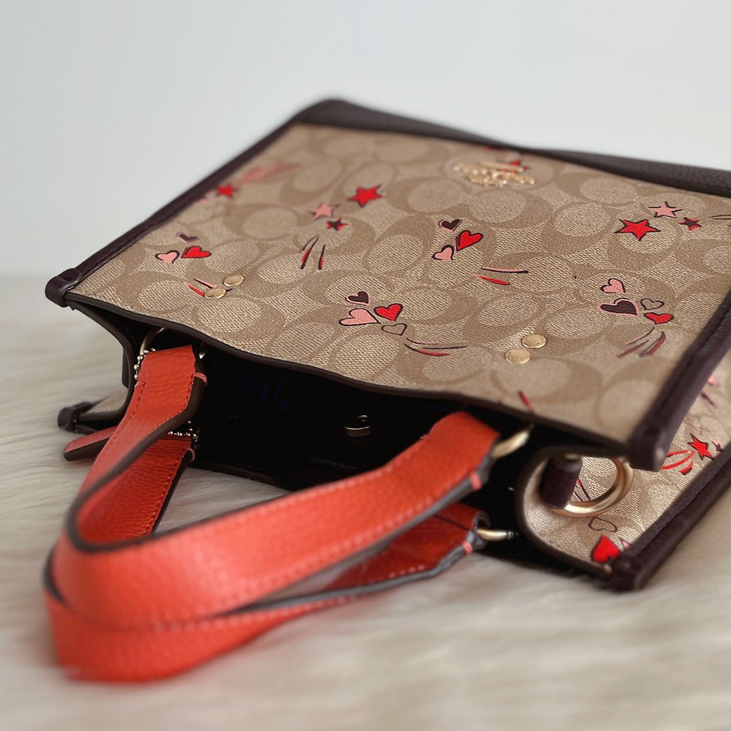 Coach Two Tone Leather Monogram Book Tote 2 Way Shoulder Bag