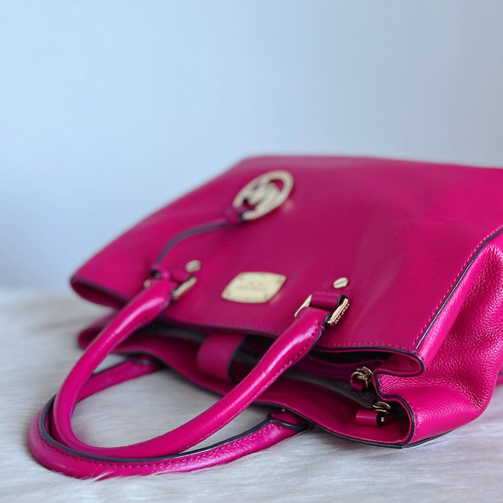 Michael Kors Fuchsia Leather MK Charm Triple Compartment 2 Way Shoulder Bag Excellent