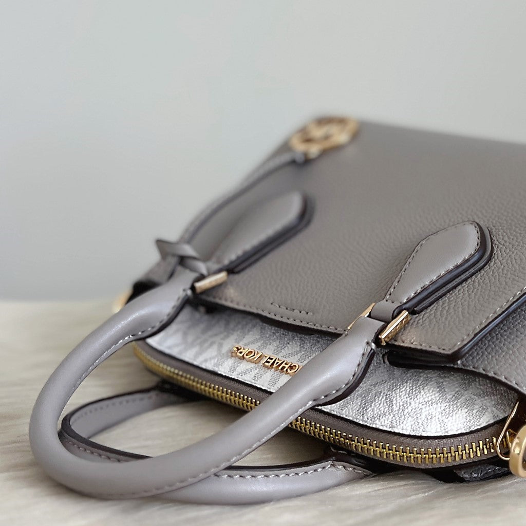 Michael Kors Grey Leather Monogram 2 Way Shoulder Bag 2 in 1 Like New