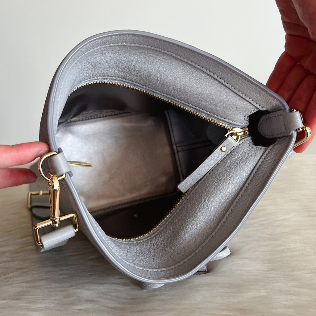 Kate Spade Grey Leather Front Bow Bucket Crossbody Shoulder Bag Like New