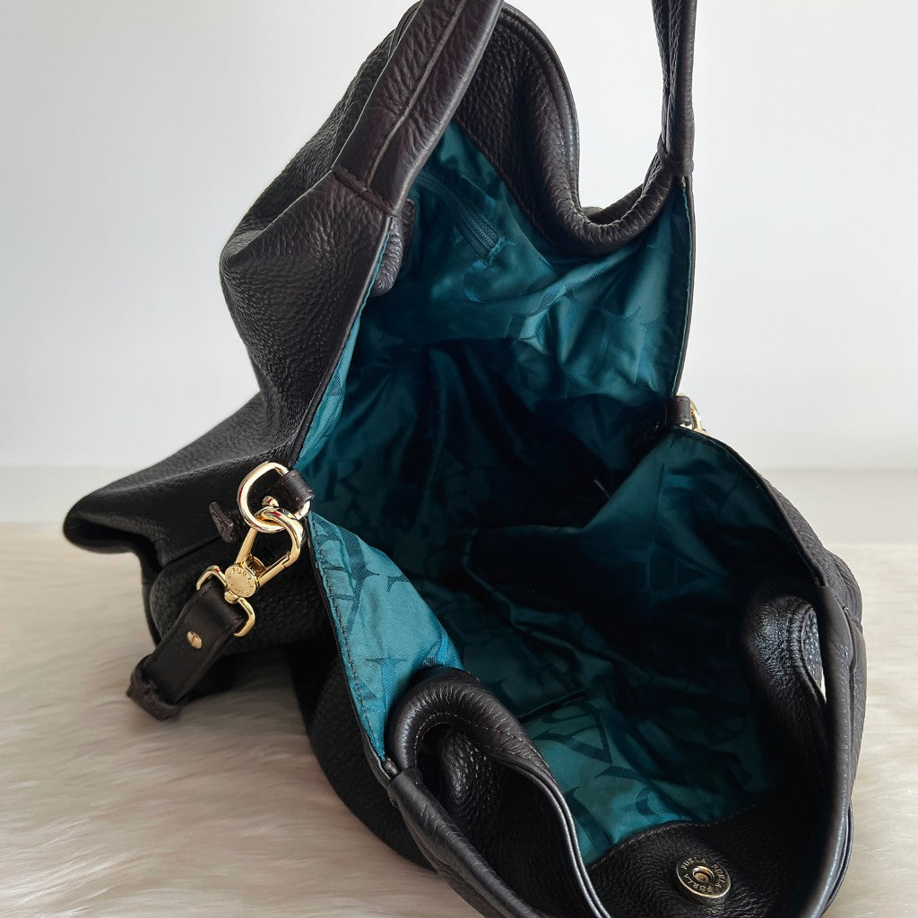 Furla Black Leather Side Zip Detail Slouchy 2 Way Shoulder Bag Excellent
