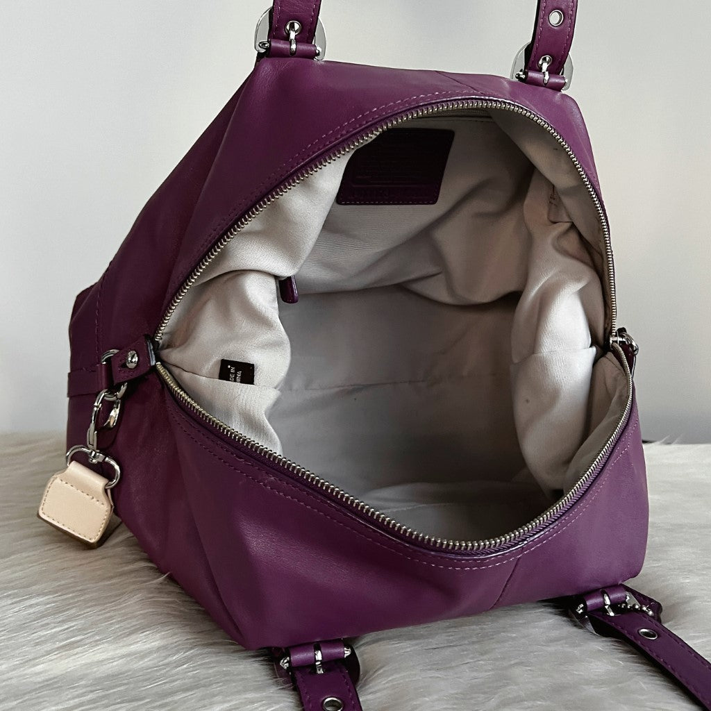 Coach Purple Leather Buckle Detail Boston 2 Way Shoulder Bag Excellent