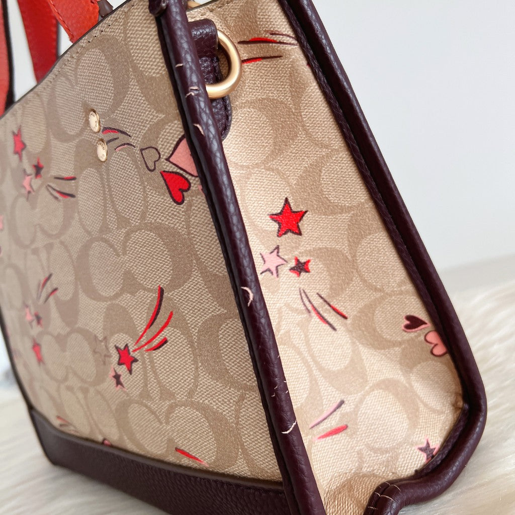 Coach Two Tone Leather Monogram Book Tote 2 Way Shoulder Bag