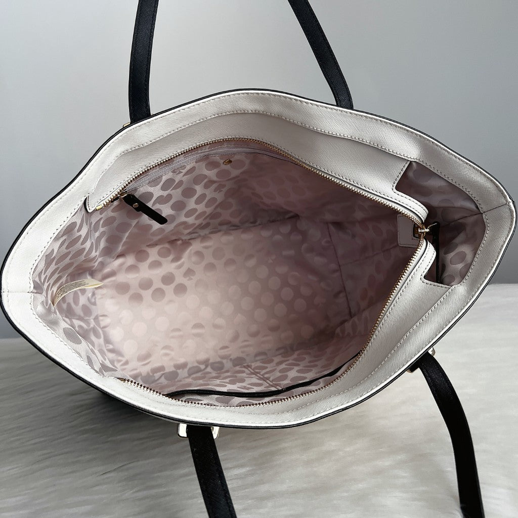 Kate Spade Two Tone Leather Front Logo Carryall Shoulder Bag Excellent