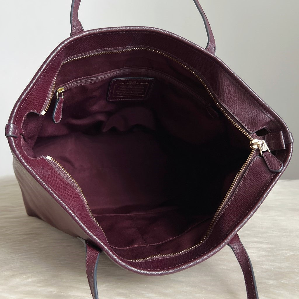 Coach Plum Leather Front Logo Carryall Shoulder Bag