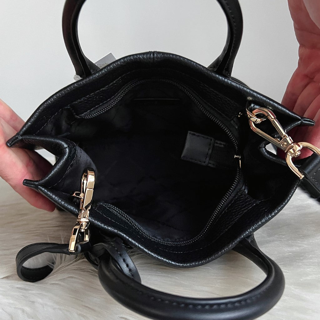 Michael Kors Black Leather Front Logo Book Tote 2 Way Shoulder Bag New with Tags