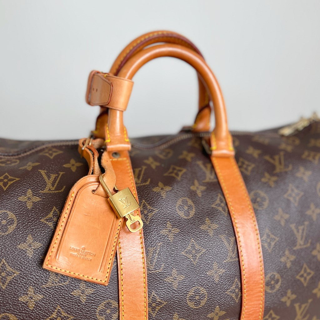 Louis Vuitton Signature Monogram Bandouliere Keepall 45 Travel Bag Full Set