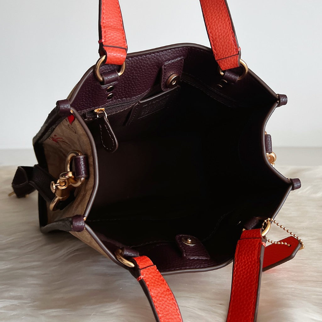 Coach Two Tone Leather Monogram Book Tote 2 Way Shoulder Bag