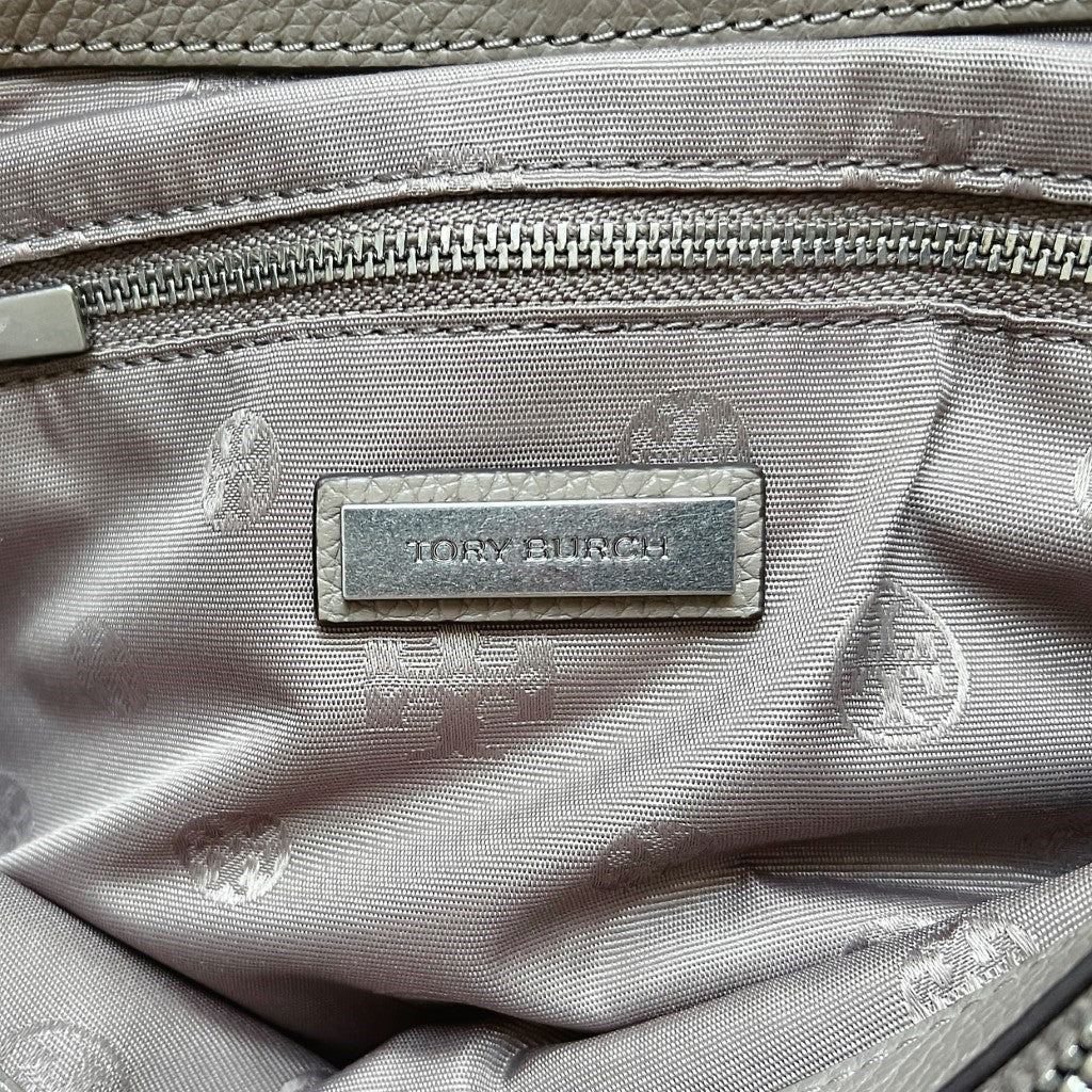 Tory Burch Taupe Leather Chain Detail Triple Compartment Shoulder Bag Like New