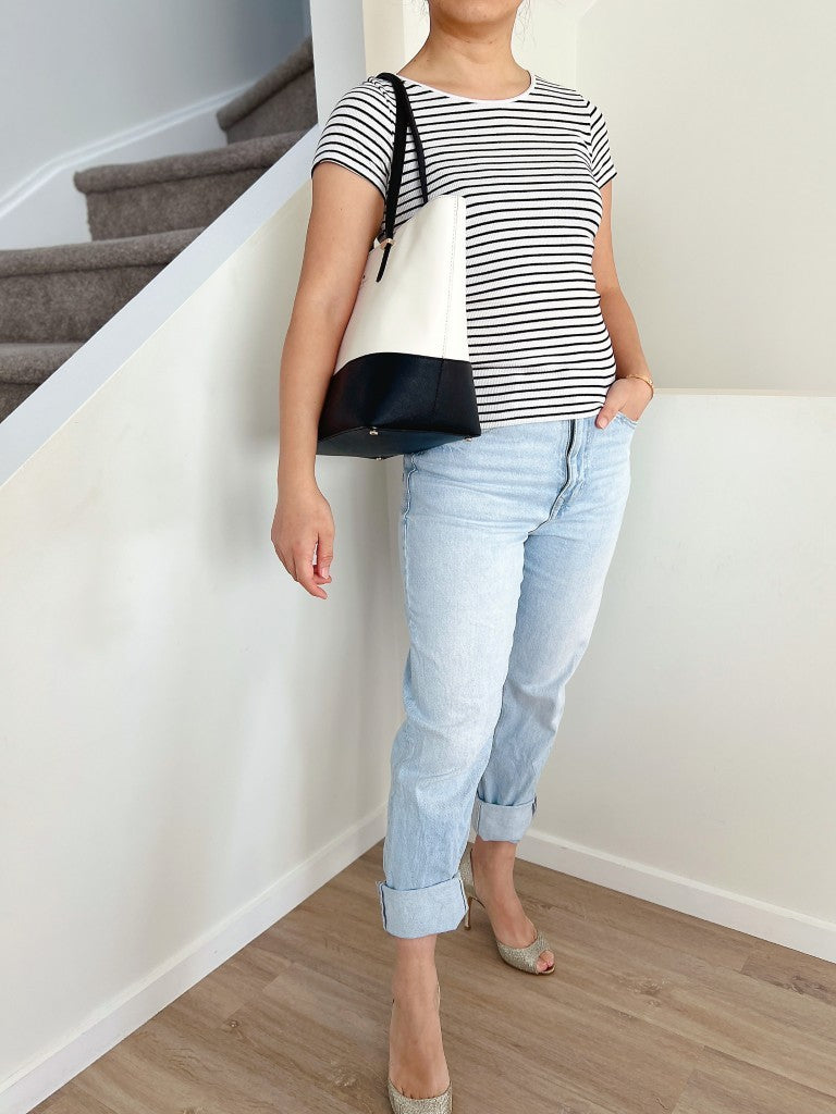 Kate Spade Two Tone Leather Front Logo Carryall Shoulder Bag Excellent