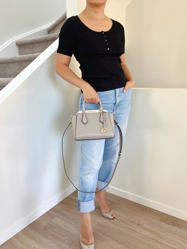 Michael Kors Grey Leather Monogram 2 Way Shoulder Bag 2 in 1 Like New