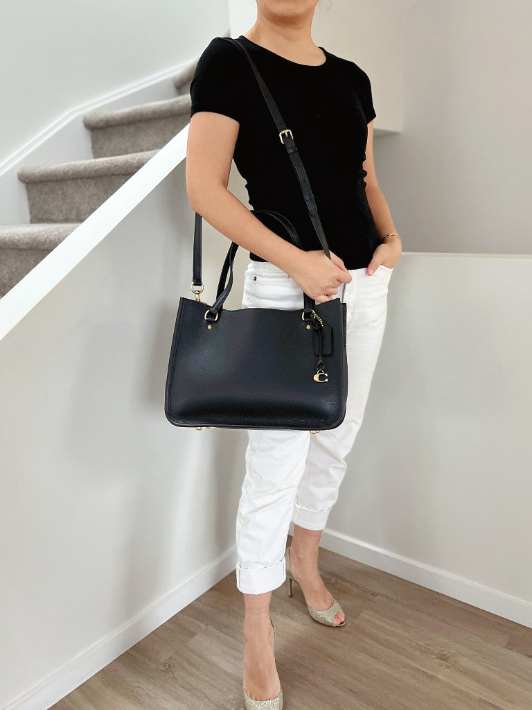 Coach Black Leather Triple Compartment Career 2 Way Shoulder Bag