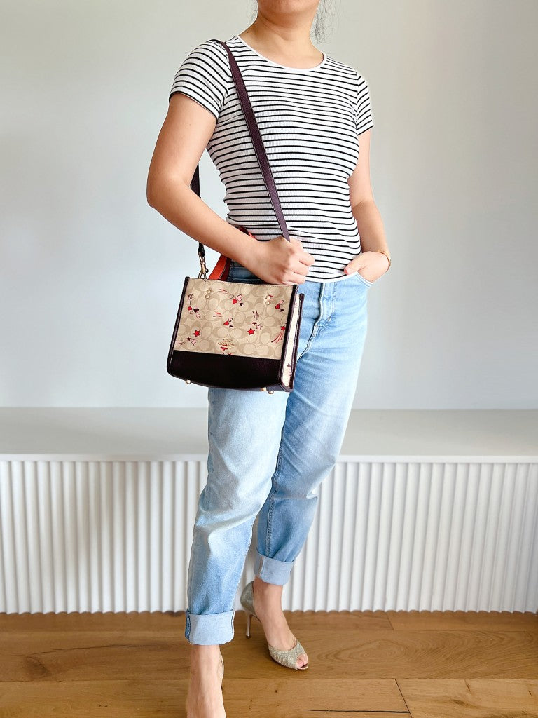 Coach Two Tone Leather Monogram Book Tote 2 Way Shoulder Bag