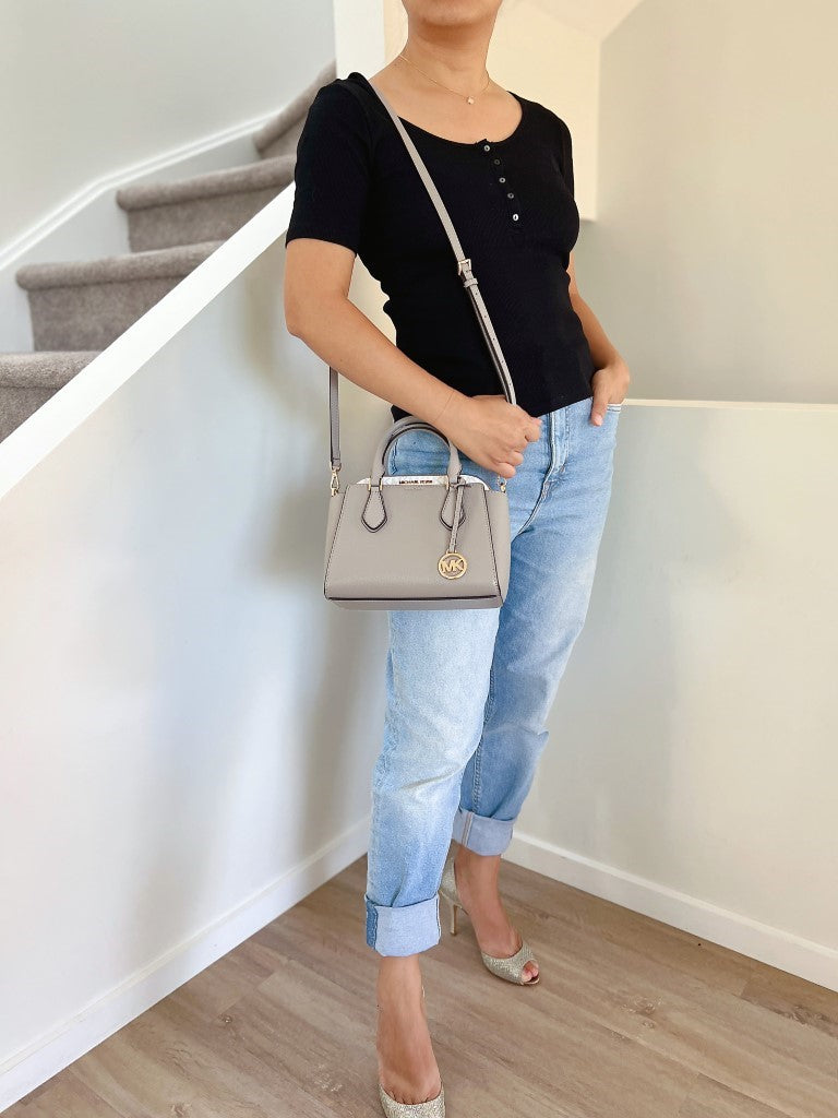 Michael Kors Grey Leather Monogram 2 Way Shoulder Bag 2 in 1 Like New