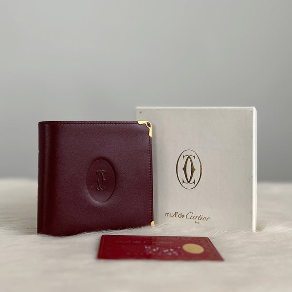 Cartier Unisex Signature Burgundy Bi-fold Wallet Excellent