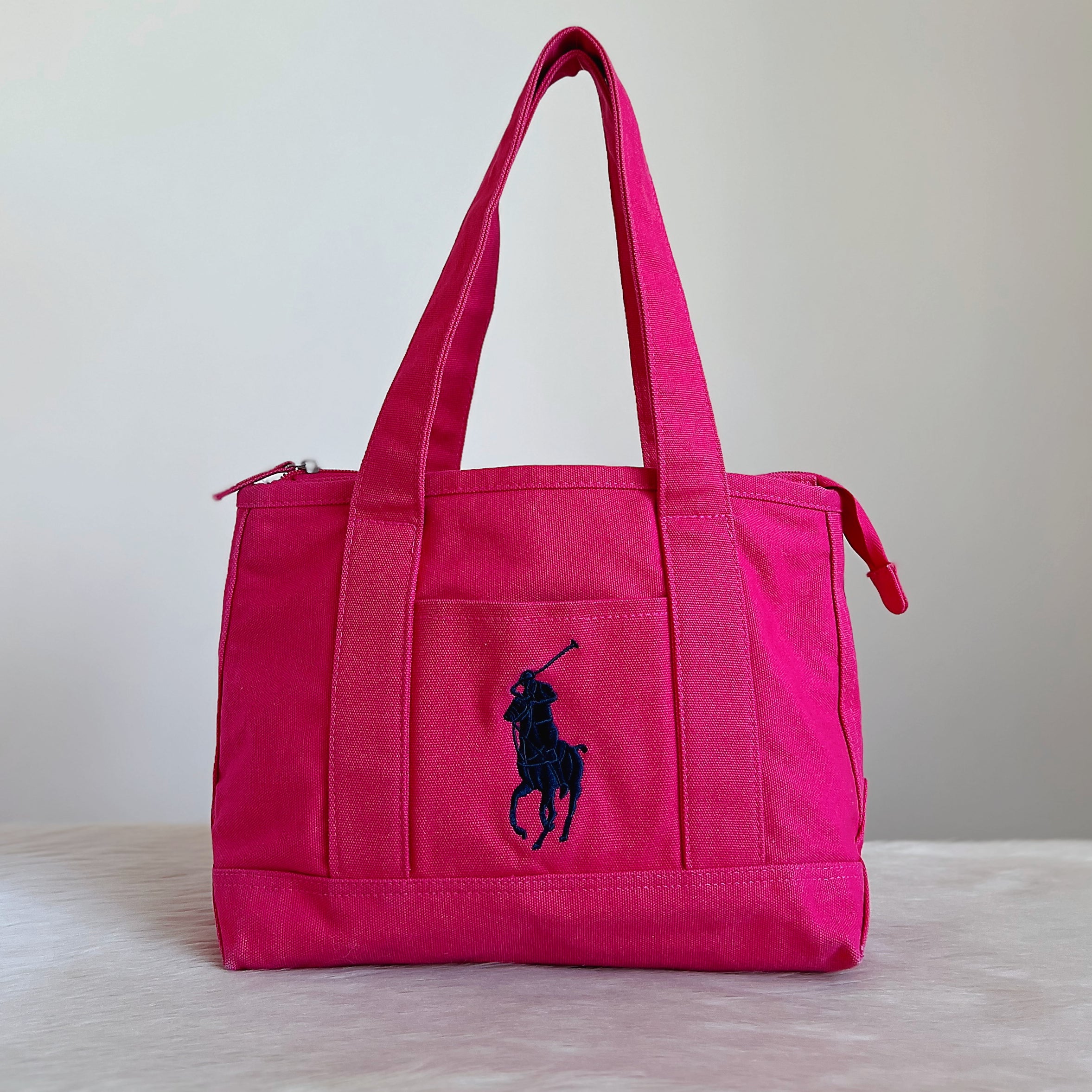 Ralph Lauren Fuchsia Canvas Signature Logo Shoulder Bag