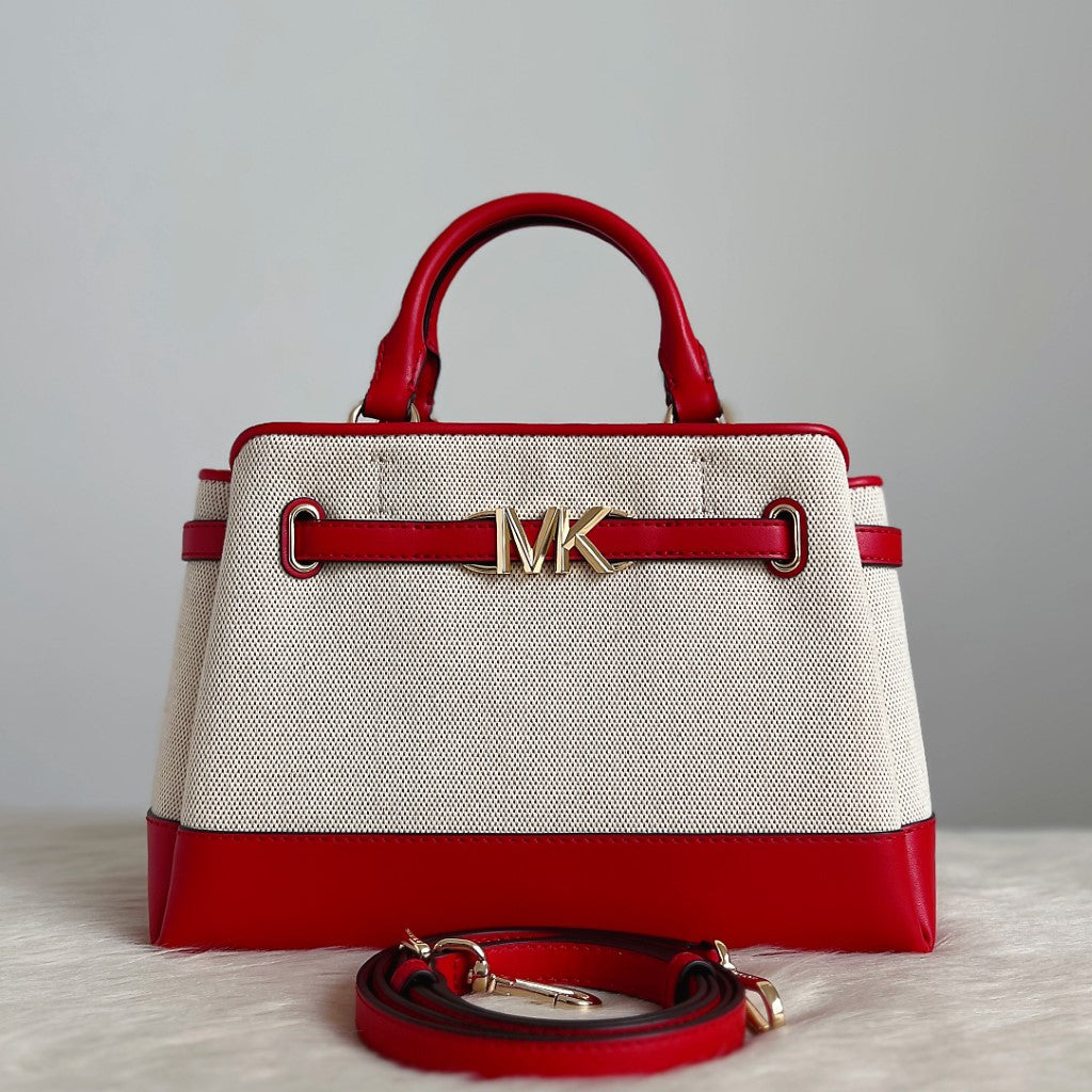 Michael Kors Red Leather Patchwork MK Logo Detail 2 Way Shoulder Bag Like New