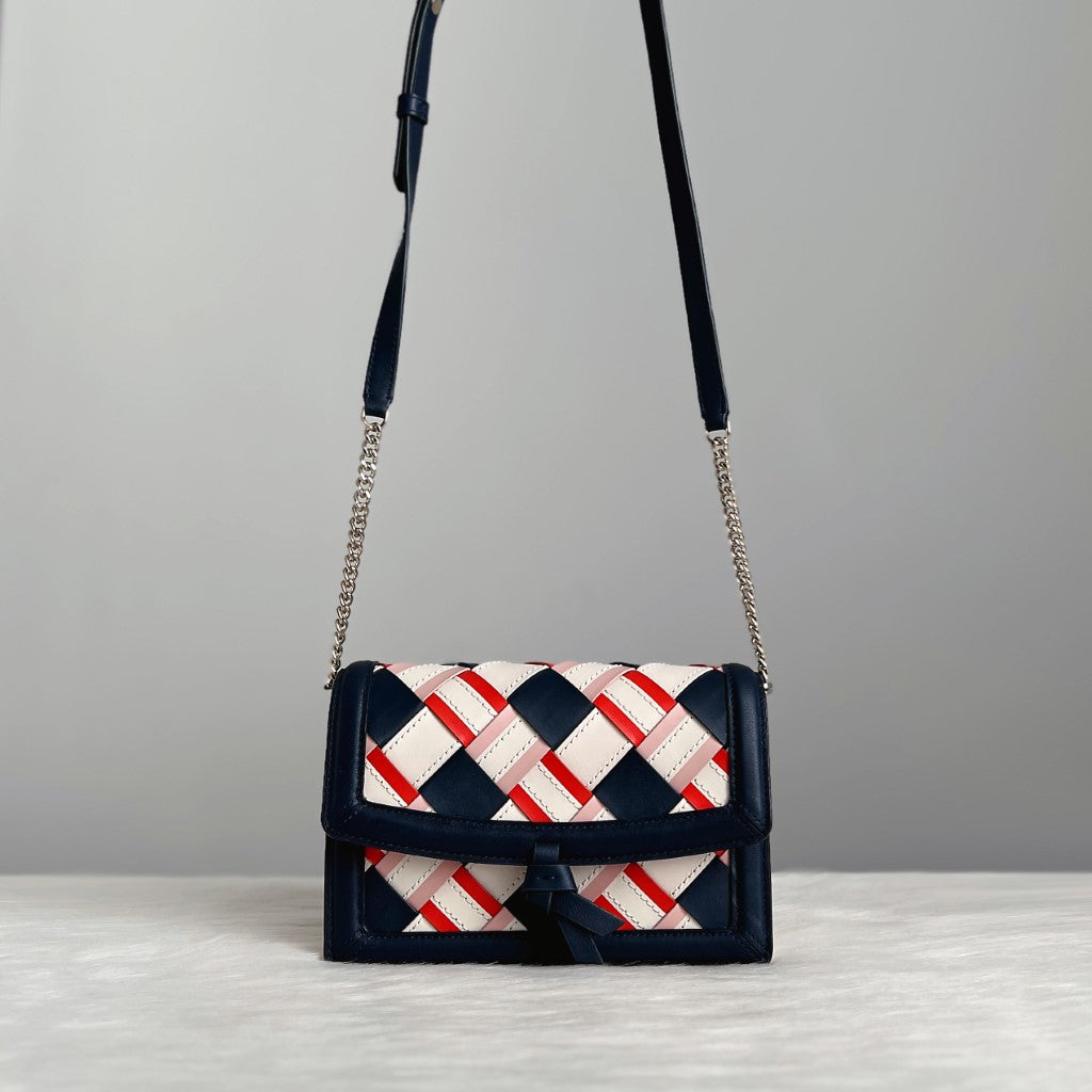Kate Spade Woven Leather Front Bow Flap Crossbody Shoulder Bag Like New