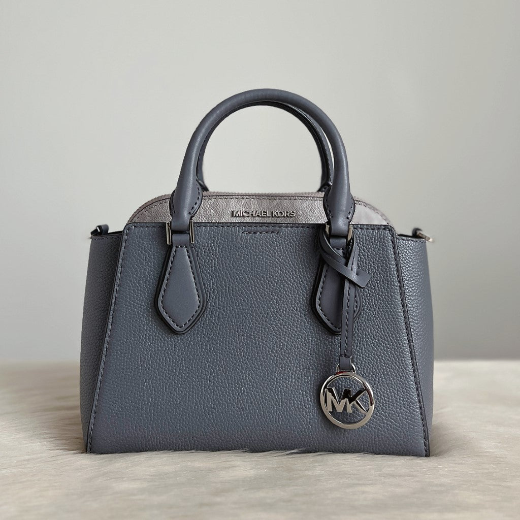 Michael Kors Grey Leather Monogram 2 Way Shoulder Bag 2-in-1 Like New