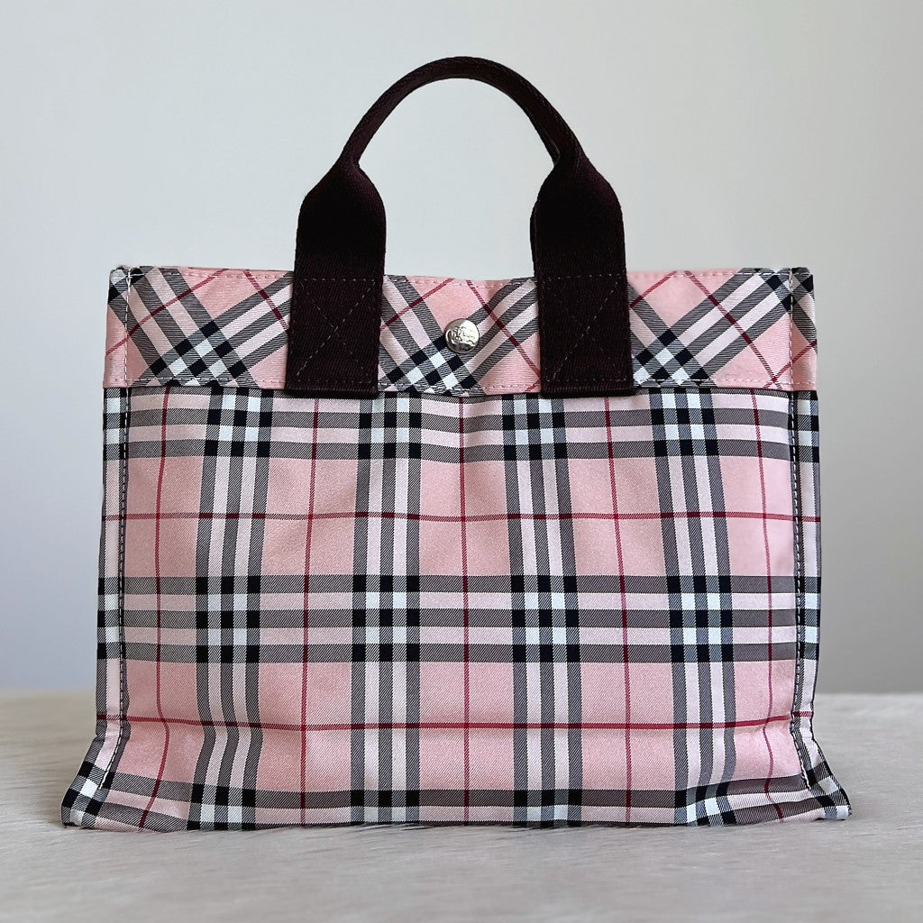 Burberry Signature Check Pattern Small Tote Bag Excellent