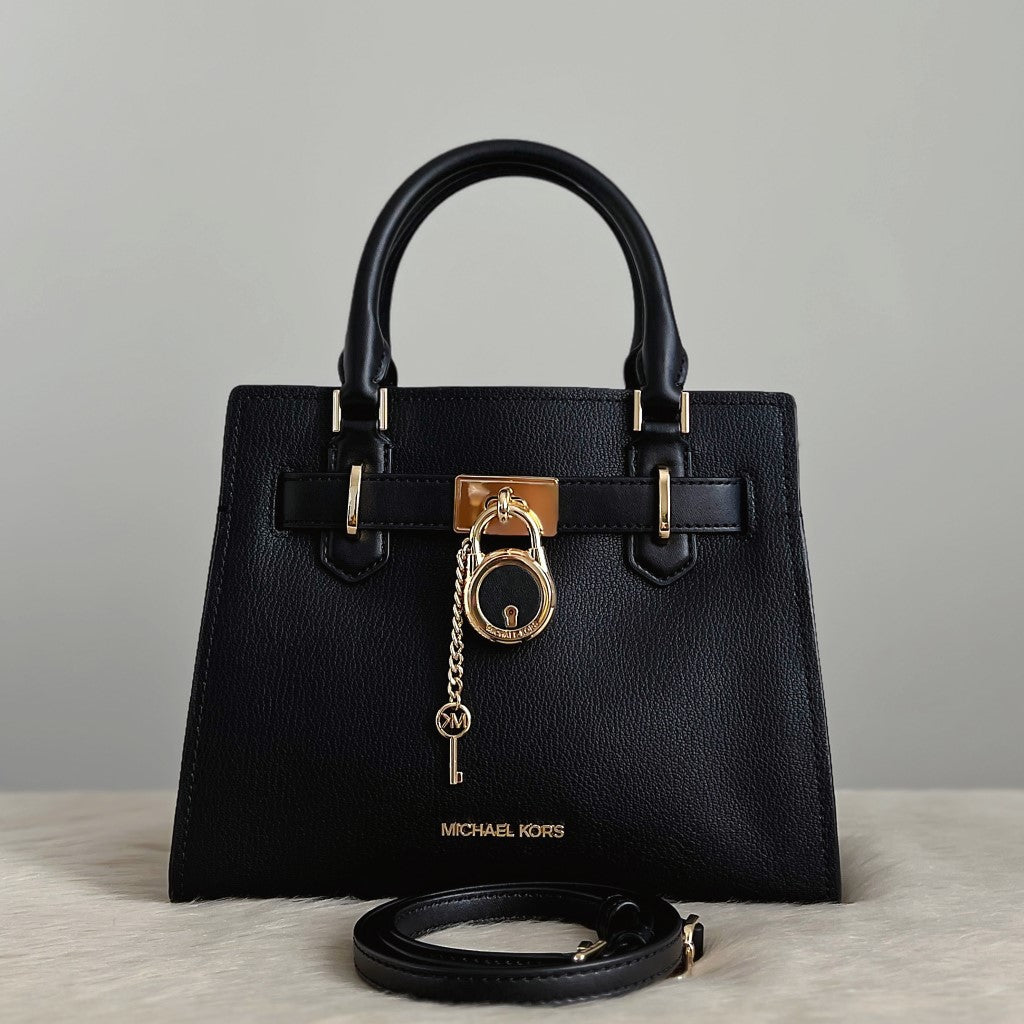 Michael Kors Black Leather Padlock Detail 2 Way Shoulder Bag Like New