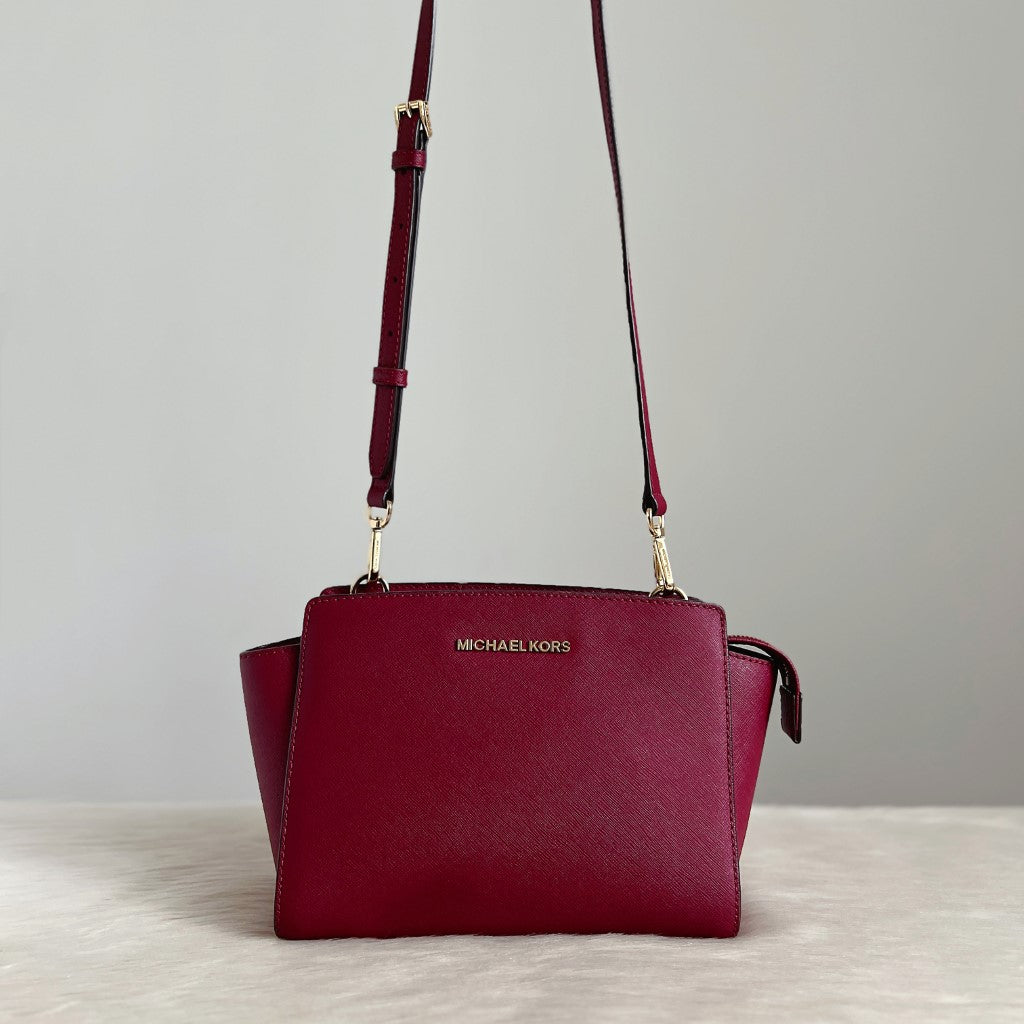 Michael Kors Burgundy Leather Selma Crossbody Shoulder Bag Excellent