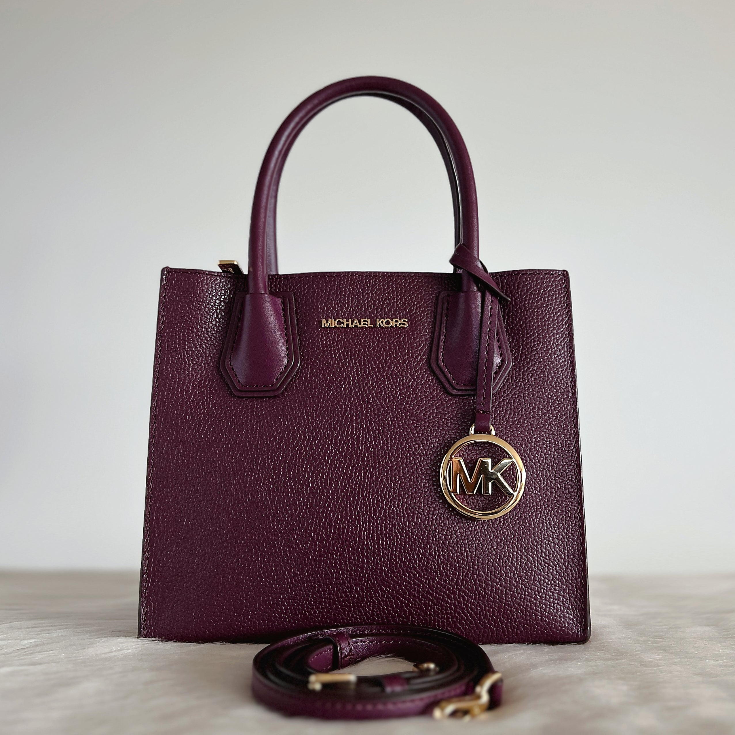 Michael Kors Plum Leather Triple Compartment 2 Way Shoulder Bag Like New