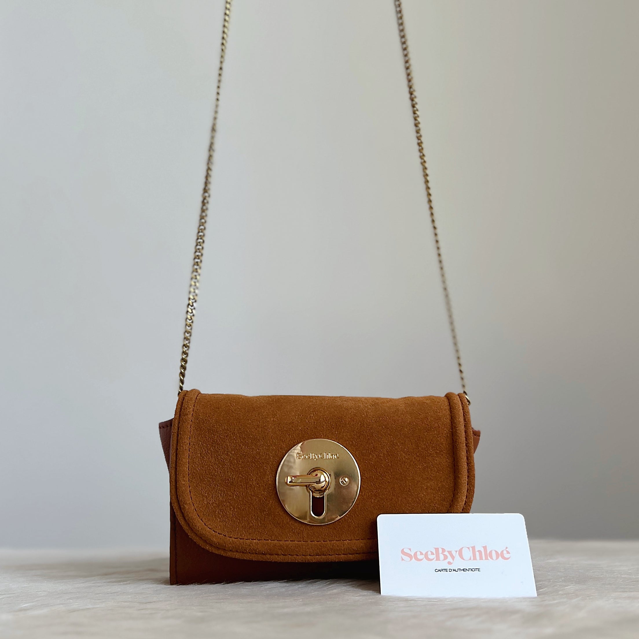 See by Chloe Caramel Leather Front Buckle Detail Crossbody Shoulder Bag