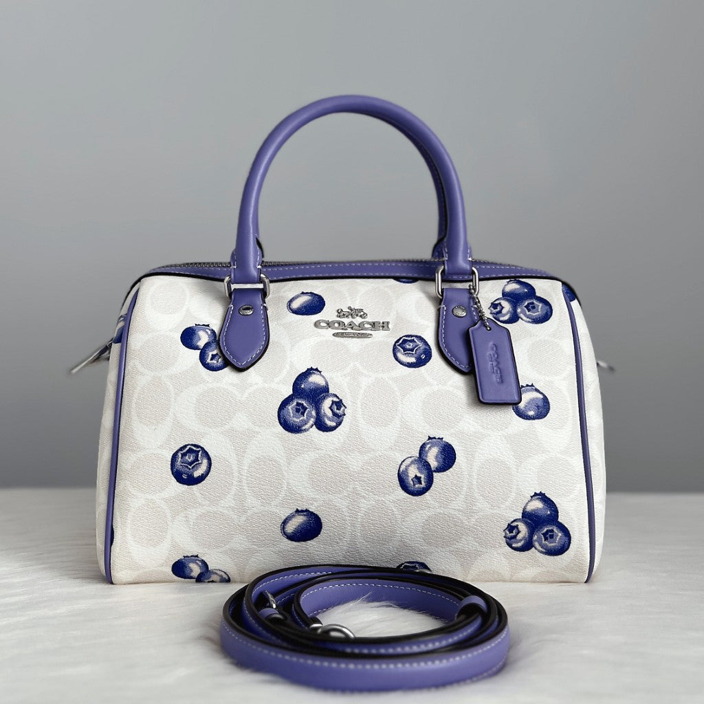 Coach Purple Leather Front Logo Monogram Boston 2 Way Shoulder Bag Like New
