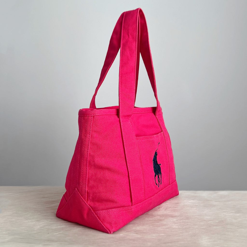 Ralph Lauren Fuchsia Canvas Signature Logo Shoulder Bag