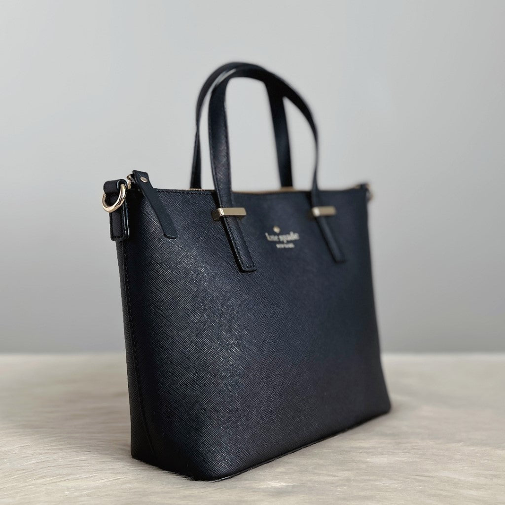 Kate Spade Black Leather Front Logo 2 Way Shoulder Bag Like New