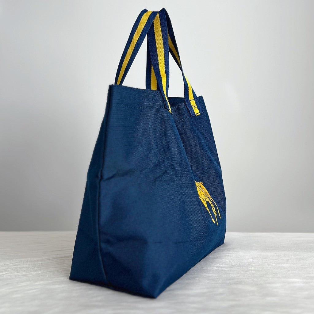 Ralph Lauren Signature Logo Navy Tote Bag + Pouch Excellent